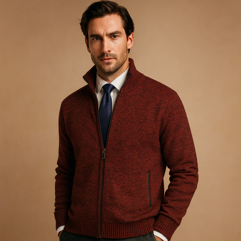 Herren Cardigan Beige | Klassische Strickjacke mit Reißverschluss 5