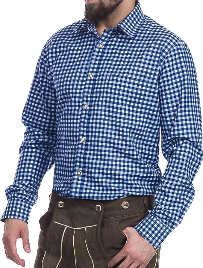 Herren Trachtenhemd Weiß Blau | Langarm Hemd für Festlichkeiten 1