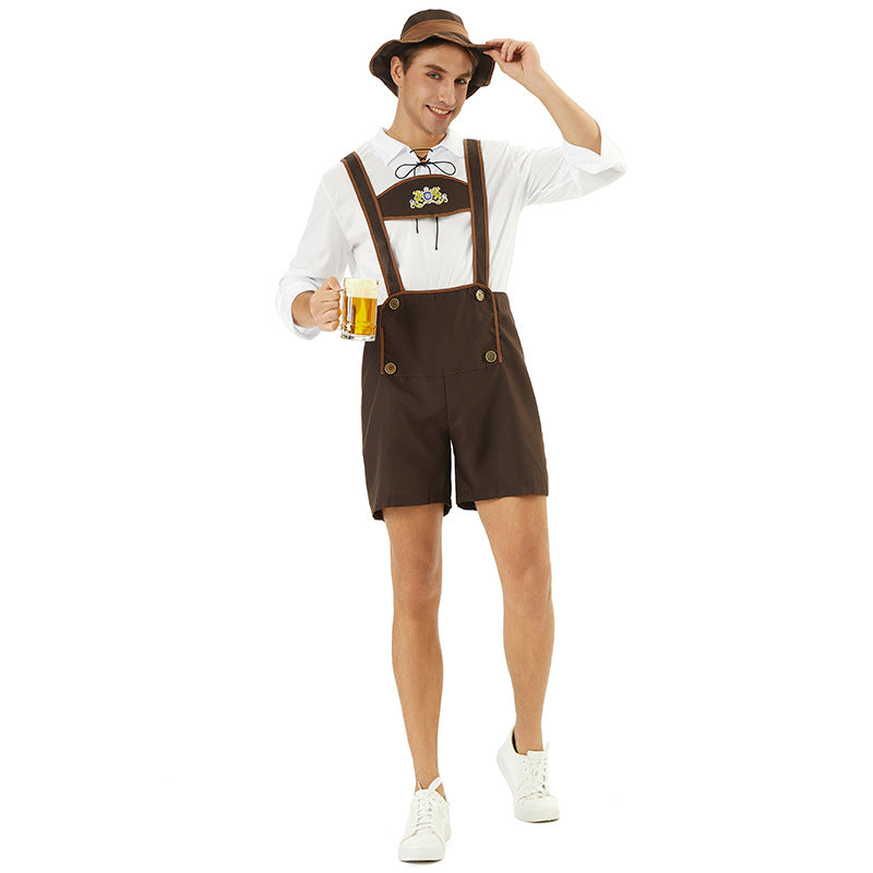 Kurze Trachtenlederhose Herren mit verstellbaren Trägern und besticktem Brustlatz 5