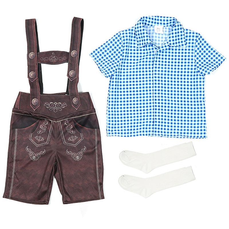 Kurze Trachtenlederhose mit verstellbaren Trägern und Stickerei für Herren 7