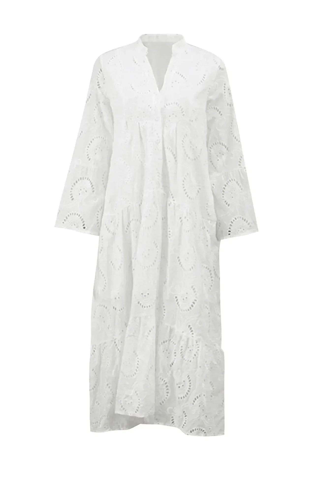 Langes Sommerkleid mit V-Ausschnitt und 3/4-Ärmeln 8