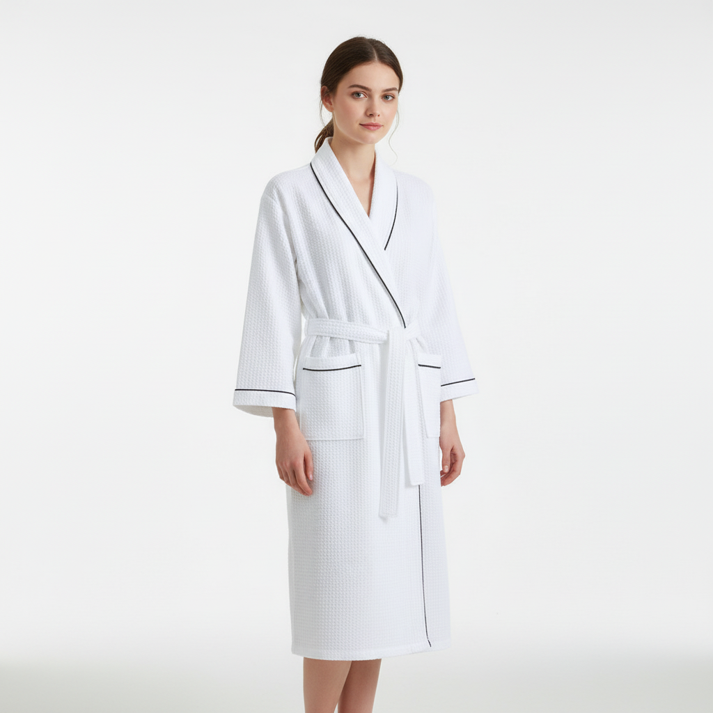 Leichte Damenbadjacke Waffelstruktur | Kimono mit Bindegürtel 7