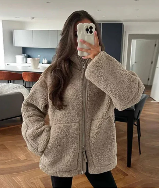 Luciana | Damen Oversized Fleecejacke mit hohem Kragen 6