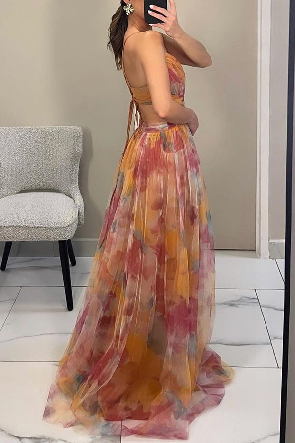 Mehrfarbiges Maxikleid mit V-Ausschnitt | Festliche Kleider Damen 8