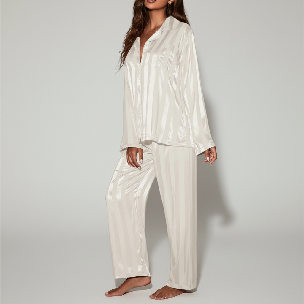 Satin-Pyjama-Anzug Carla | Damen Nachtwäsche mit Knopfverschluss 7