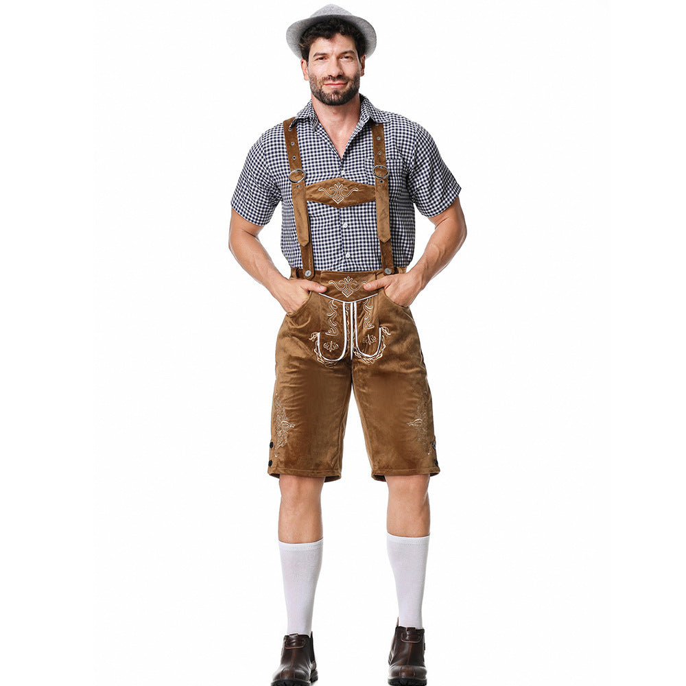 Trachtenbermuda Herren | Lederimitat mit Stickerei und Hosenträger 4