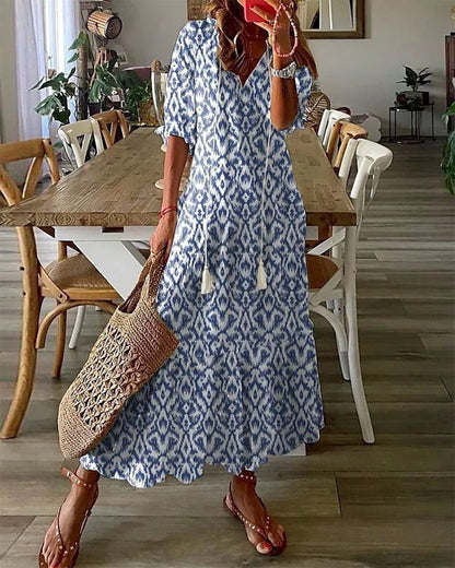 Anne | Damen Boho Kleid mit V-Ausschnitt und kurzen Ärmeln 0