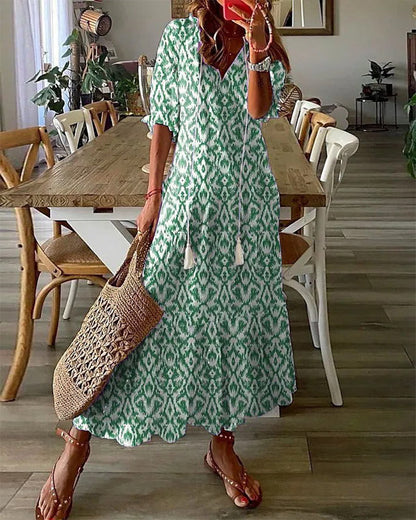 Anne | Damen Boho Kleid mit V-Ausschnitt und kurzen Ärmeln 1