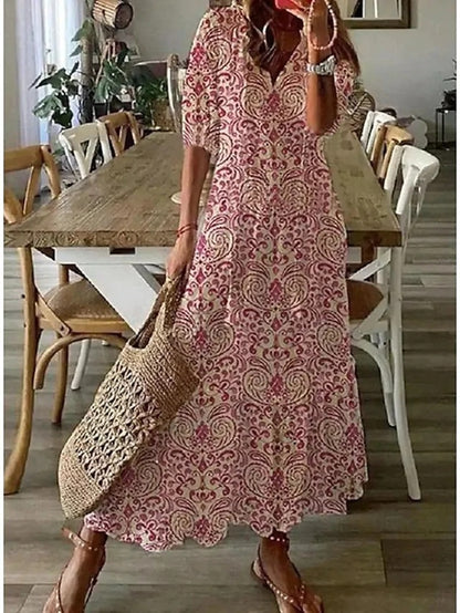 Anne | Damen Boho Kleid mit V-Ausschnitt und kurzen Ärmeln 2