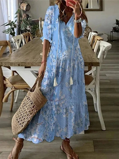 Anne | Damen Boho Kleid mit V-Ausschnitt und kurzen Ärmeln 3