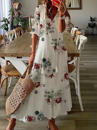 Anne | Damen Boho Kleid mit V-Ausschnitt und kurzen Ärmeln 4