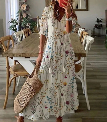 Anne | Damen Boho Kleid mit V-Ausschnitt und kurzen Ärmeln 5