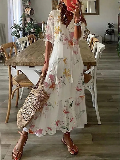 Anne | Damen Boho Kleid mit V-Ausschnitt und kurzen Ärmeln 6