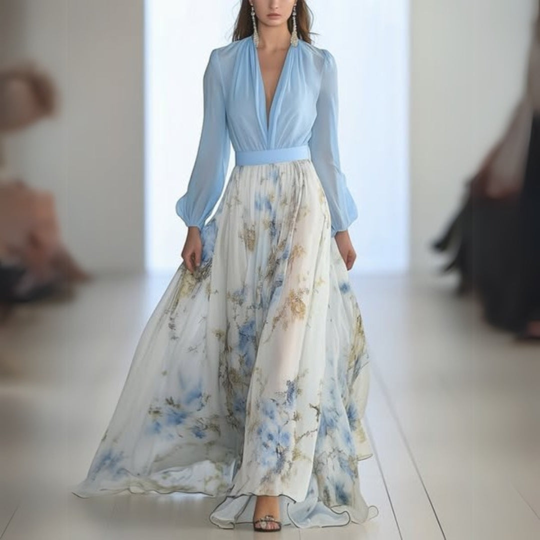 April | Damen Maxikleid mit V-Ausschnitt und Blumenmuster 0