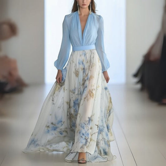 April | Damen Maxikleid mit V-Ausschnitt und Blumenmuster 0