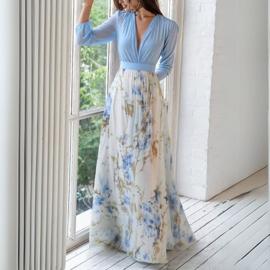 April | Damen Maxikleid mit V-Ausschnitt und Blumenmuster 1