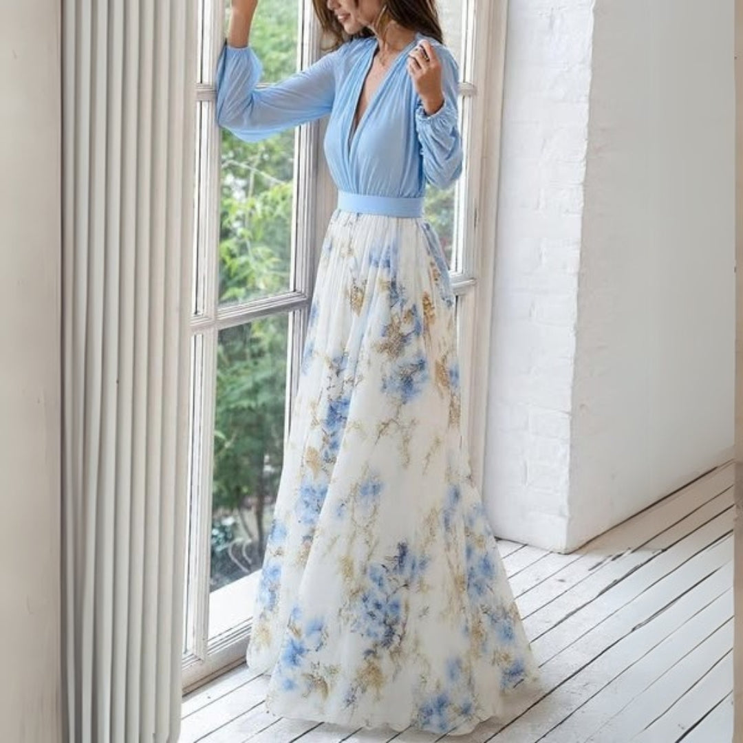 April | Damen Maxikleid mit V-Ausschnitt und Blumenmuster 2