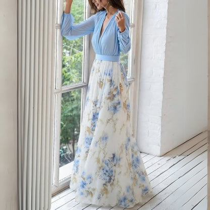 April | Damen Maxikleid mit V-Ausschnitt und Blumenmuster 2