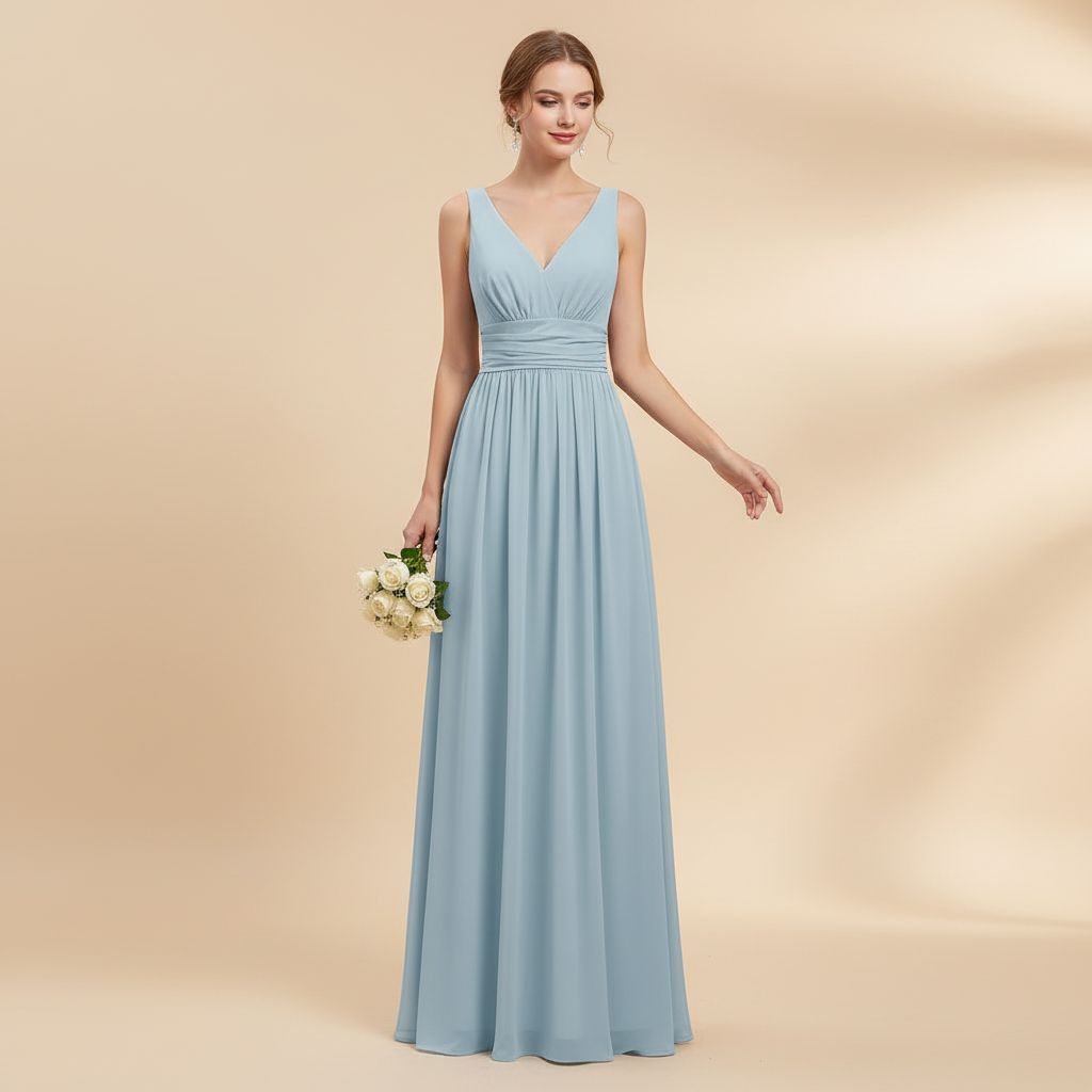 Ärmelloses V-Ausschnitt Kleid | Festliche Kleider Damen Maxi