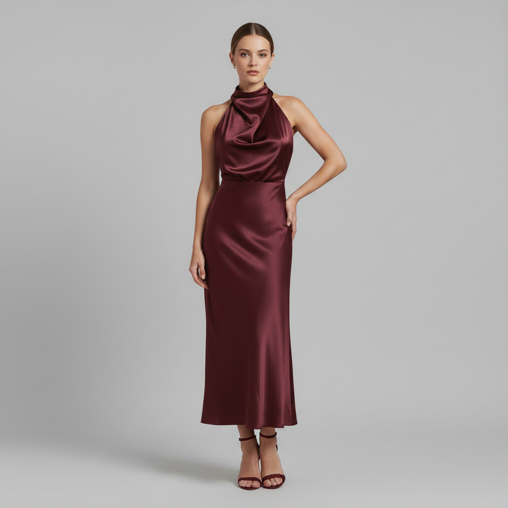 Halfter Abendkleid Damen | Elegantes Midi Kleid für Hochzeit