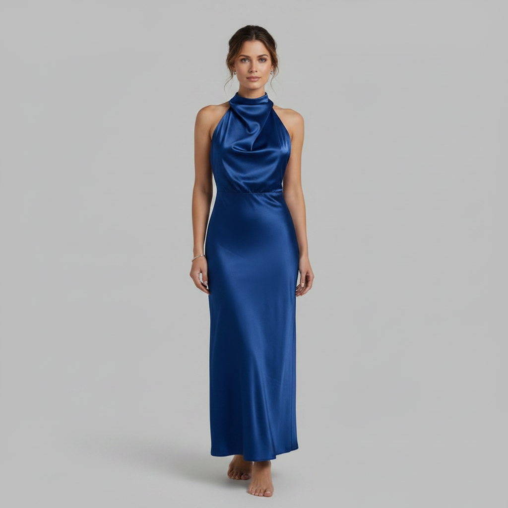 Halfter Abendkleid Damen | Elegantes Midi Kleid für Hochzeit