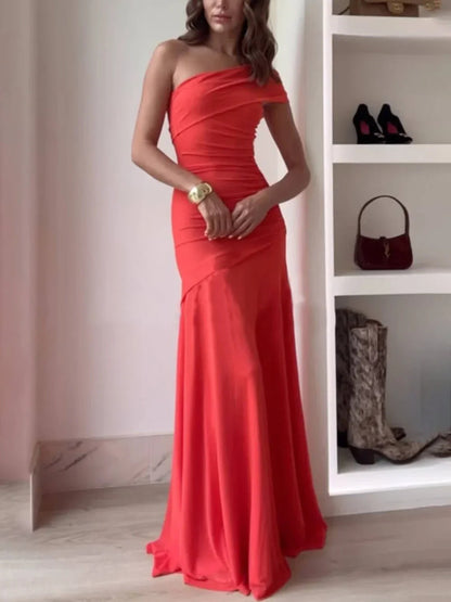 Asymmetrisches Damenkleid Lang mit Raffung für Abend 1