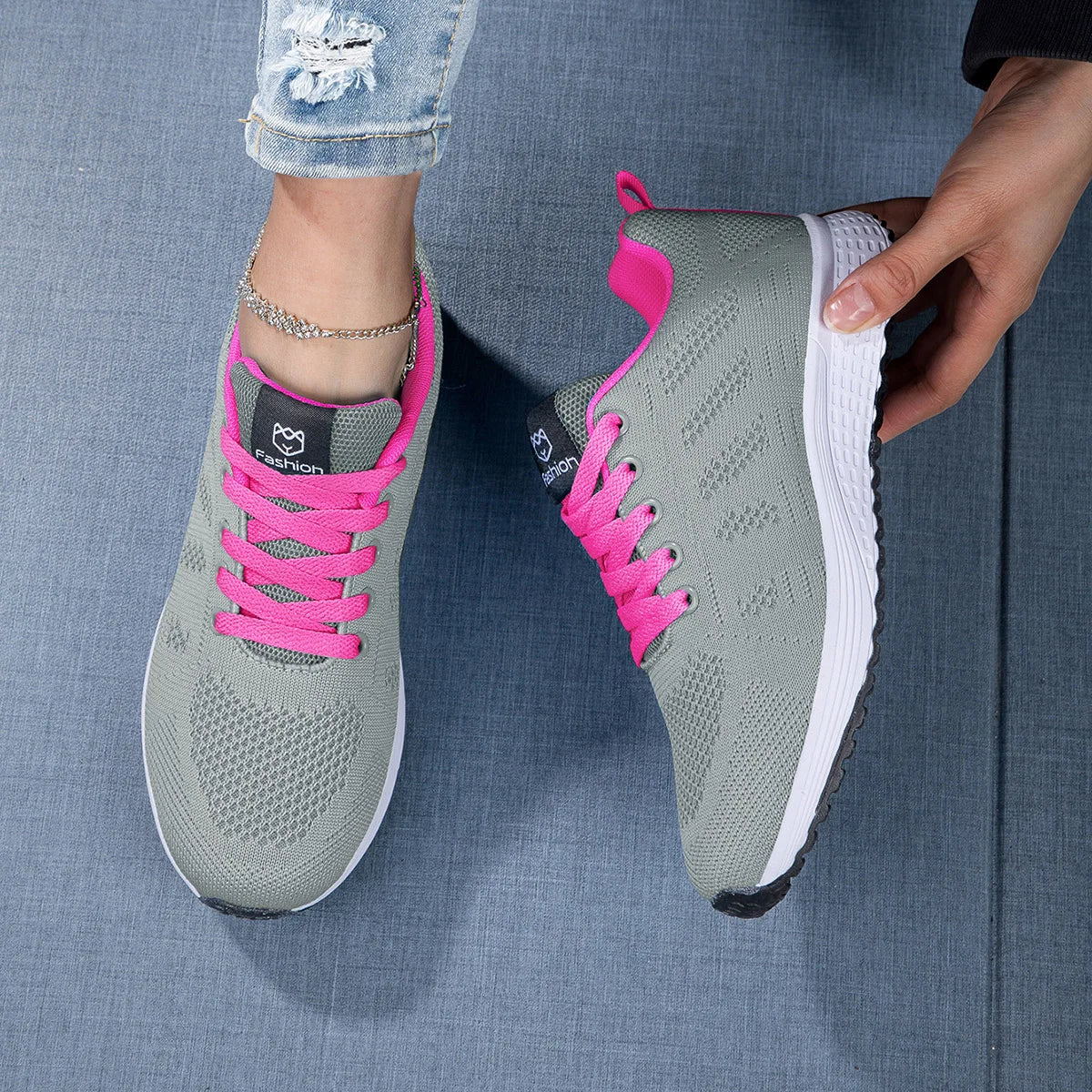 Atmungsaktive Sneakers Damen | Sport Schuhe mit Plattform-Sohle 6