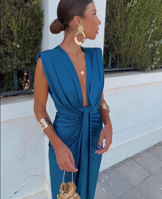 Aurélie | Elegantes langes Damenkleid mit Drapierung und Schlitz 2