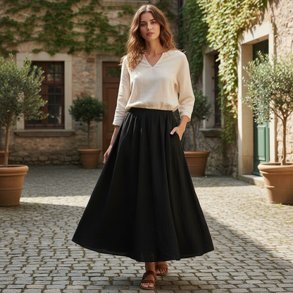 Eleganter Leinenrock für Damen | Hohe Taille und Falten