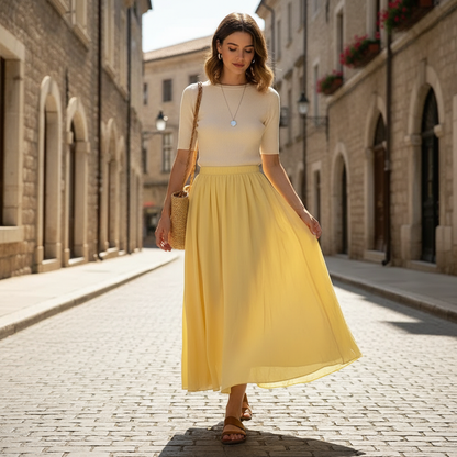 Eleganter Leinenrock für Damen | Hohe Taille und Falten