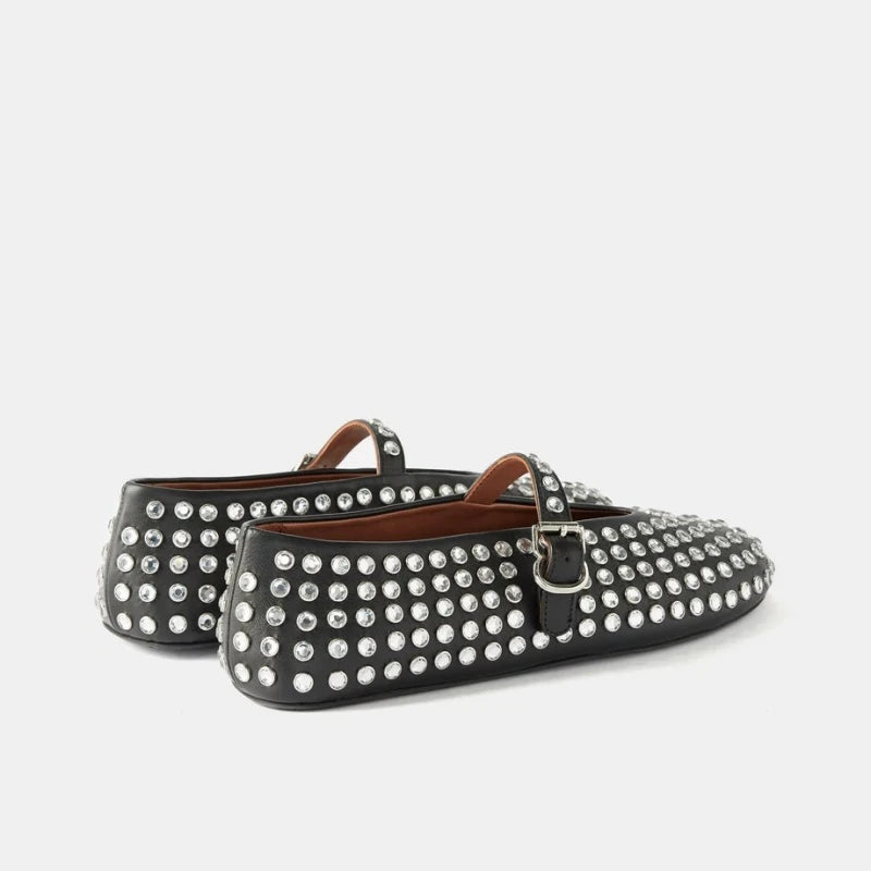 Ballerinas Damen Leder Kristallverziert mit Riemen 2