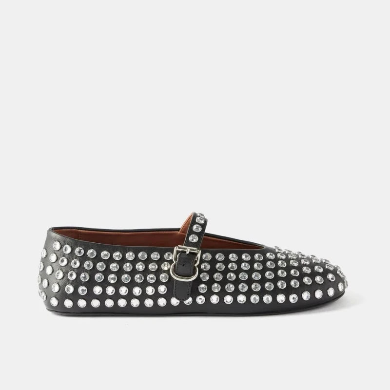 Ballerinas Damen Leder Kristallverziert mit Riemen 3