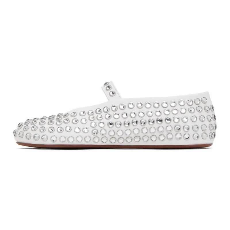 Ballerinas Damen Leder Kristallverziert mit Riemen 8