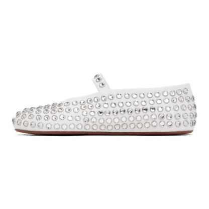 Ballerinas Damen Leder Kristallverziert mit Riemen 8