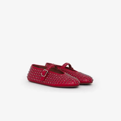 Ballerinas Damen Leder Kristallverziert mit Riemen 9