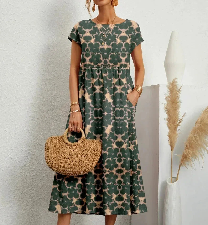 Baumwoll Midikleid Damen mit Blumendruck und Taschen 10