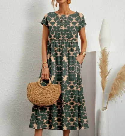 Baumwoll Midikleid Damen mit Blumendruck und Taschen 10