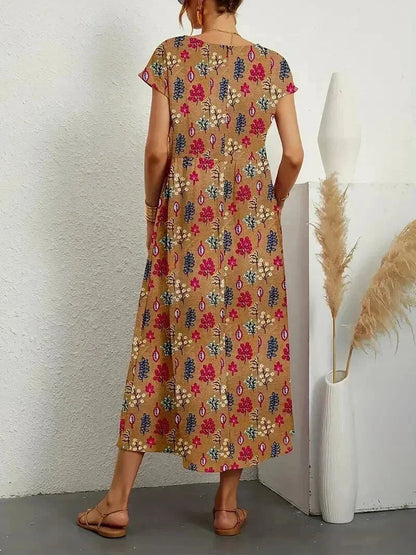 Baumwoll Midikleid Damen mit Blumendruck und Taschen 2