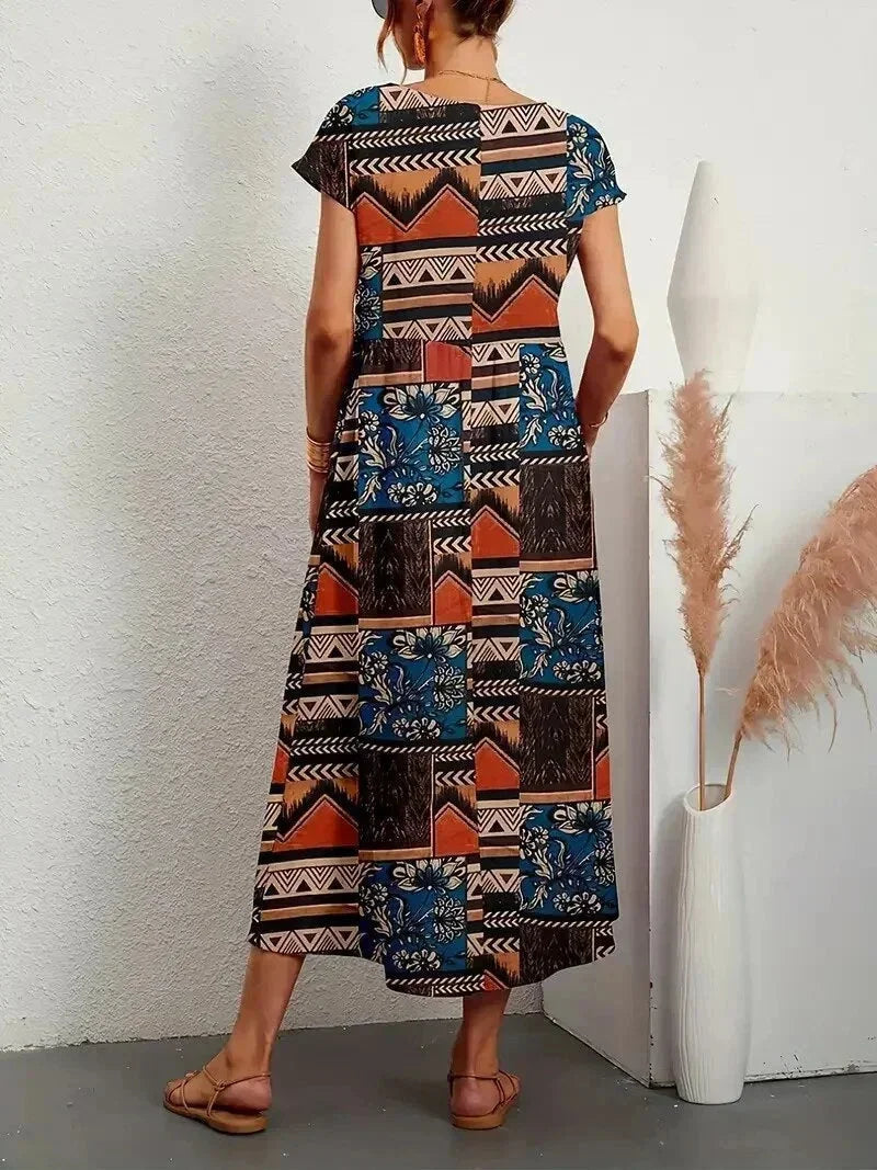 Baumwoll Midikleid Damen mit Blumendruck und Taschen 5