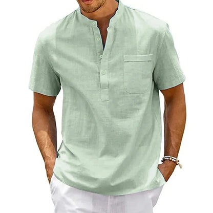 Baumwolle Leinen Henley Hemd Herren | Kurzarm Vintage Hemd 4