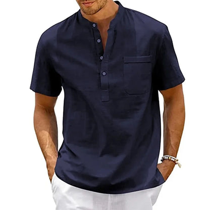 Baumwolle Leinen Henley Hemd Herren | Kurzarm Vintage Hemd 7