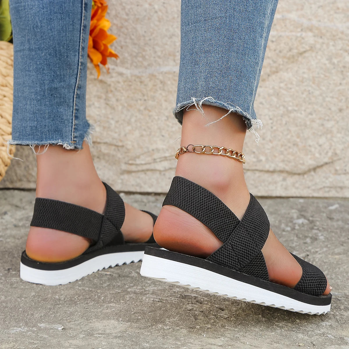 Bequeme Flache Sandalen Schwarz | Sandalen Damen 2