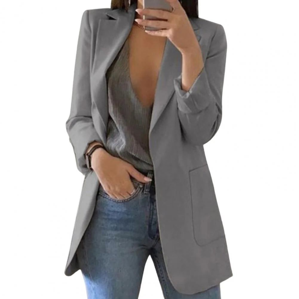 Blazer Damen Langschnitt Offene Front Tailliert 1