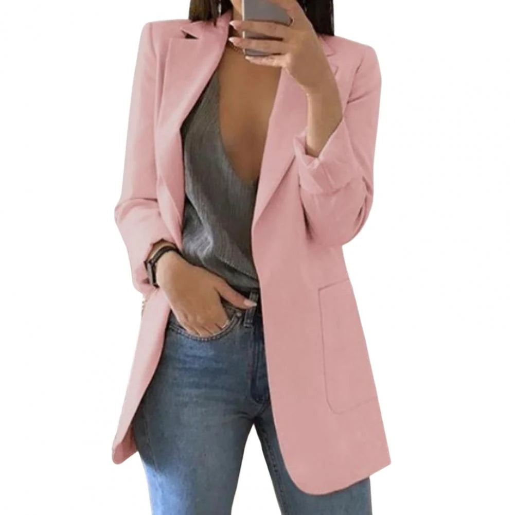 Blazer Damen Langschnitt Offene Front Tailliert 3