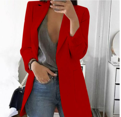 Blazer Damen Langschnitt Offene Front Tailliert 4