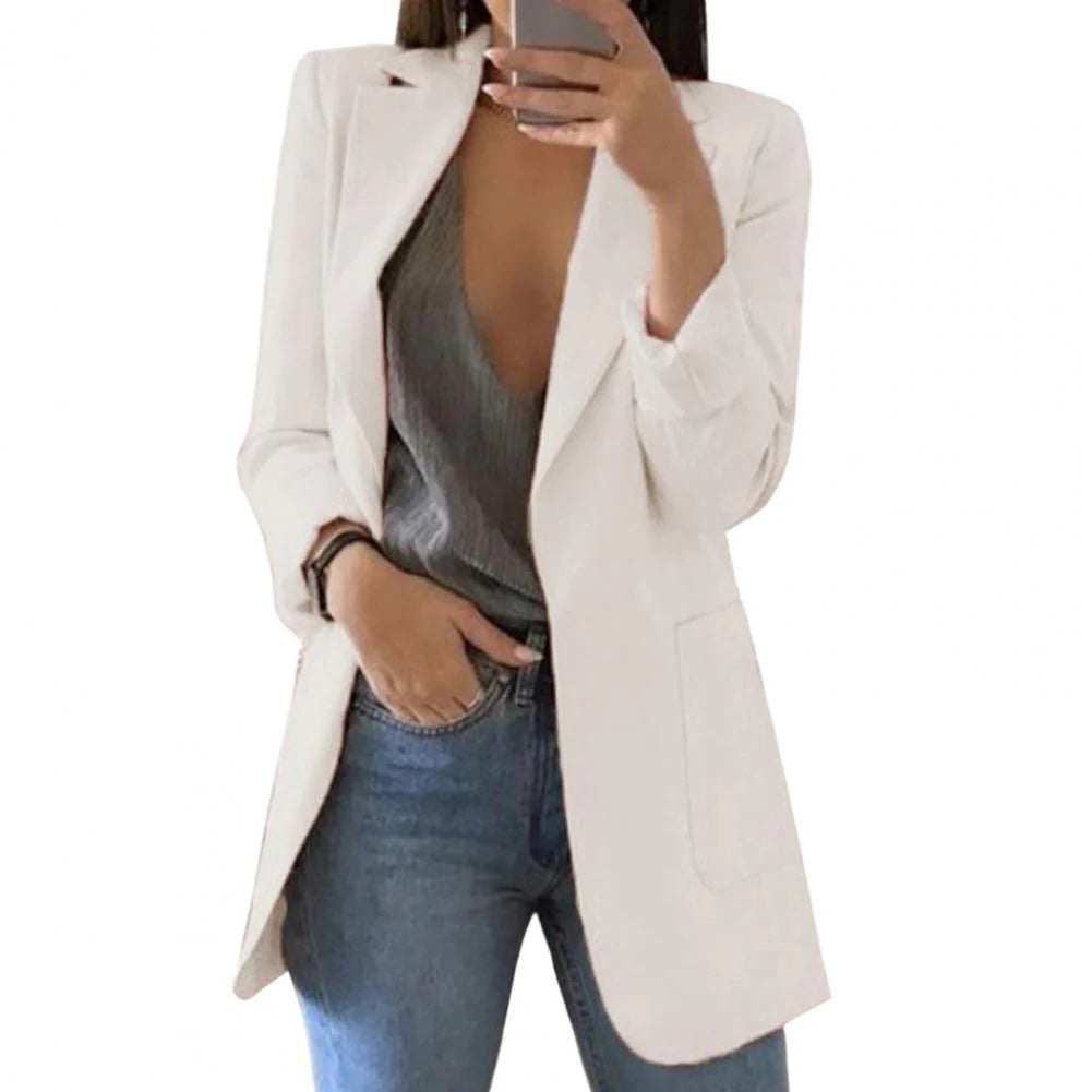 Blazer Damen Langschnitt Offene Front Tailliert 5