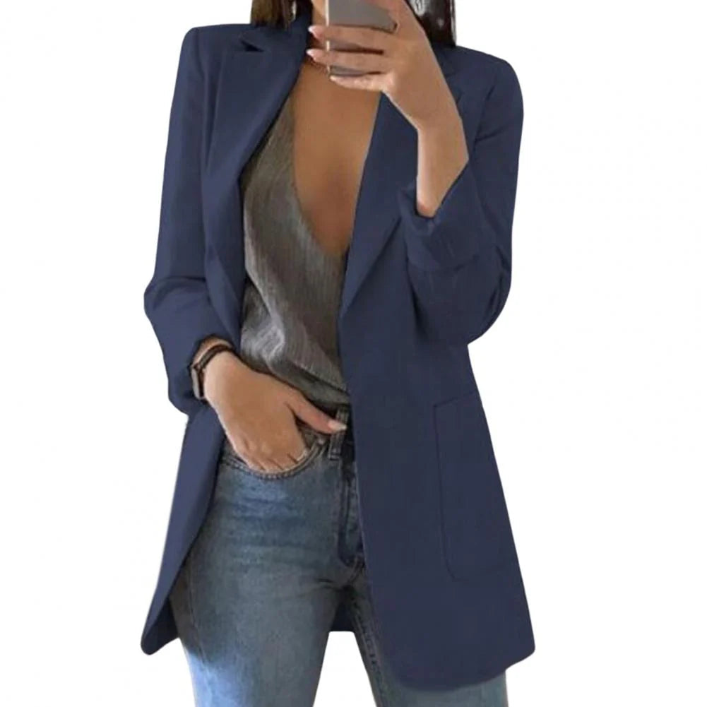Blazer Damen Langschnitt Offene Front Tailliert 6