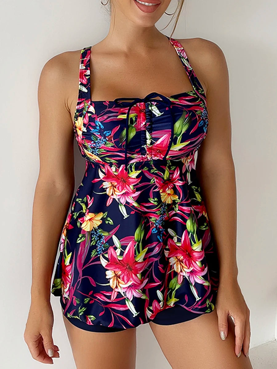 Blumenmuster Tankini Set | Damen Badeanzug 3