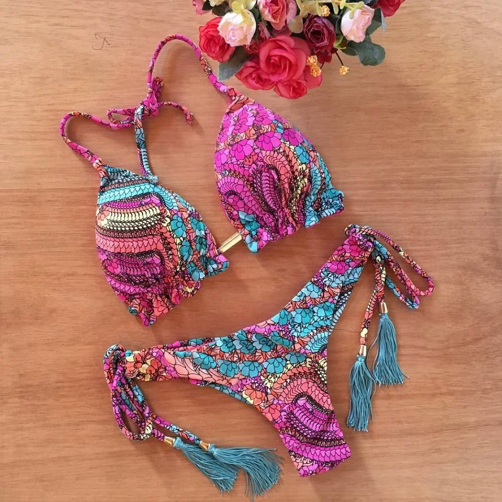 Blumenmuster | Damen Bikini Set 4