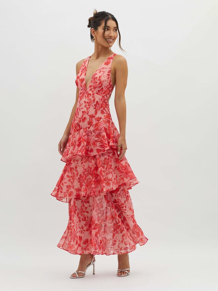 Blumiges Maxikleid mit Stufen | Lange Kleider für Frauen 0